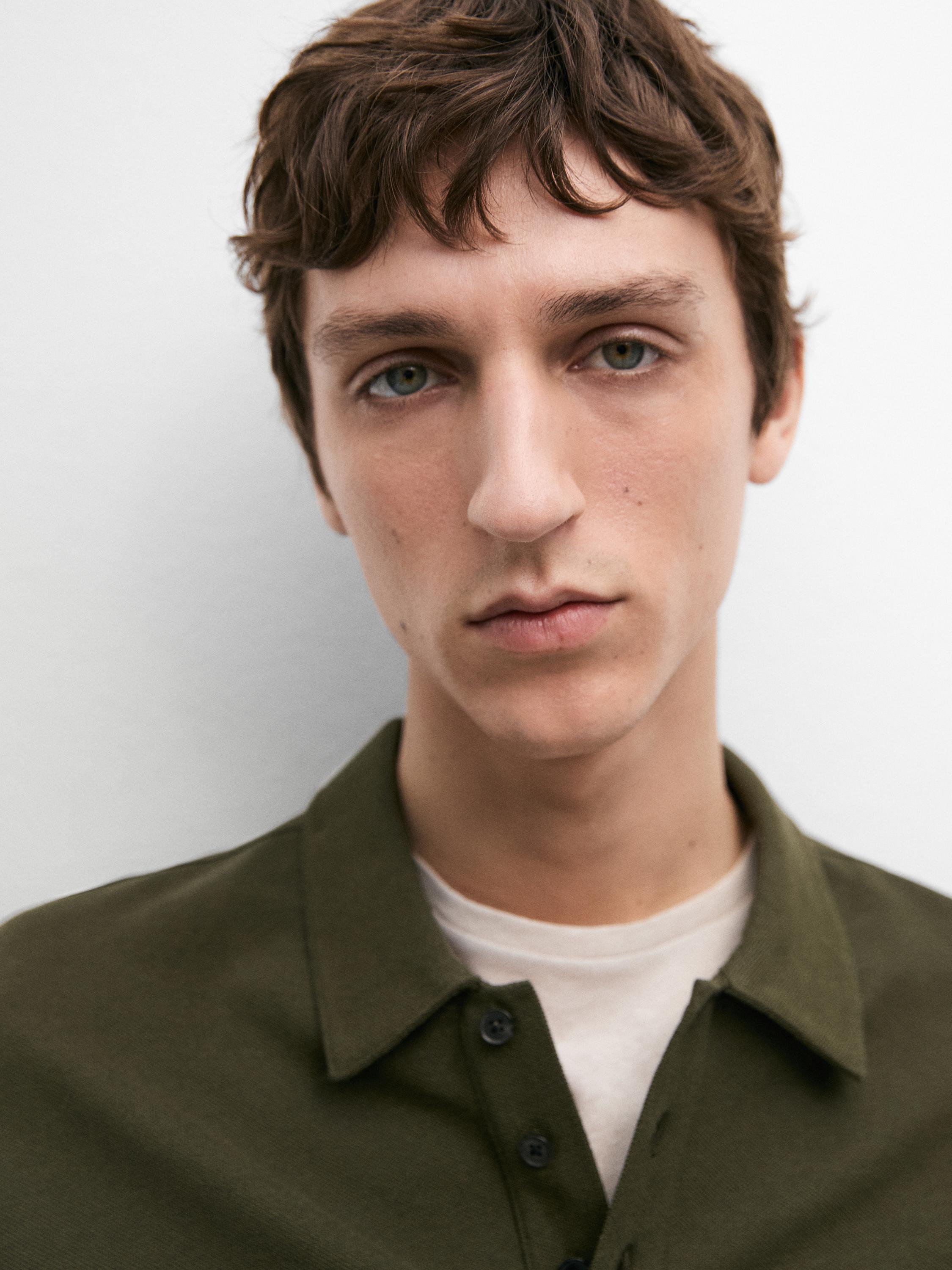 Micro-textured cotton blend polo shirt